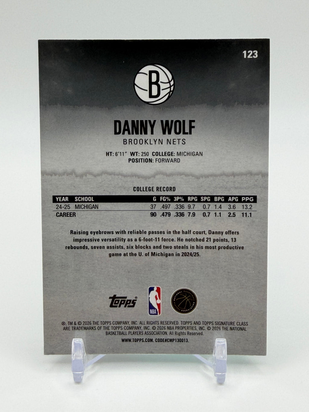2025-2026 Topps Signature Class Chrome Danny Wolf Teal Refractor Rookie RC /225