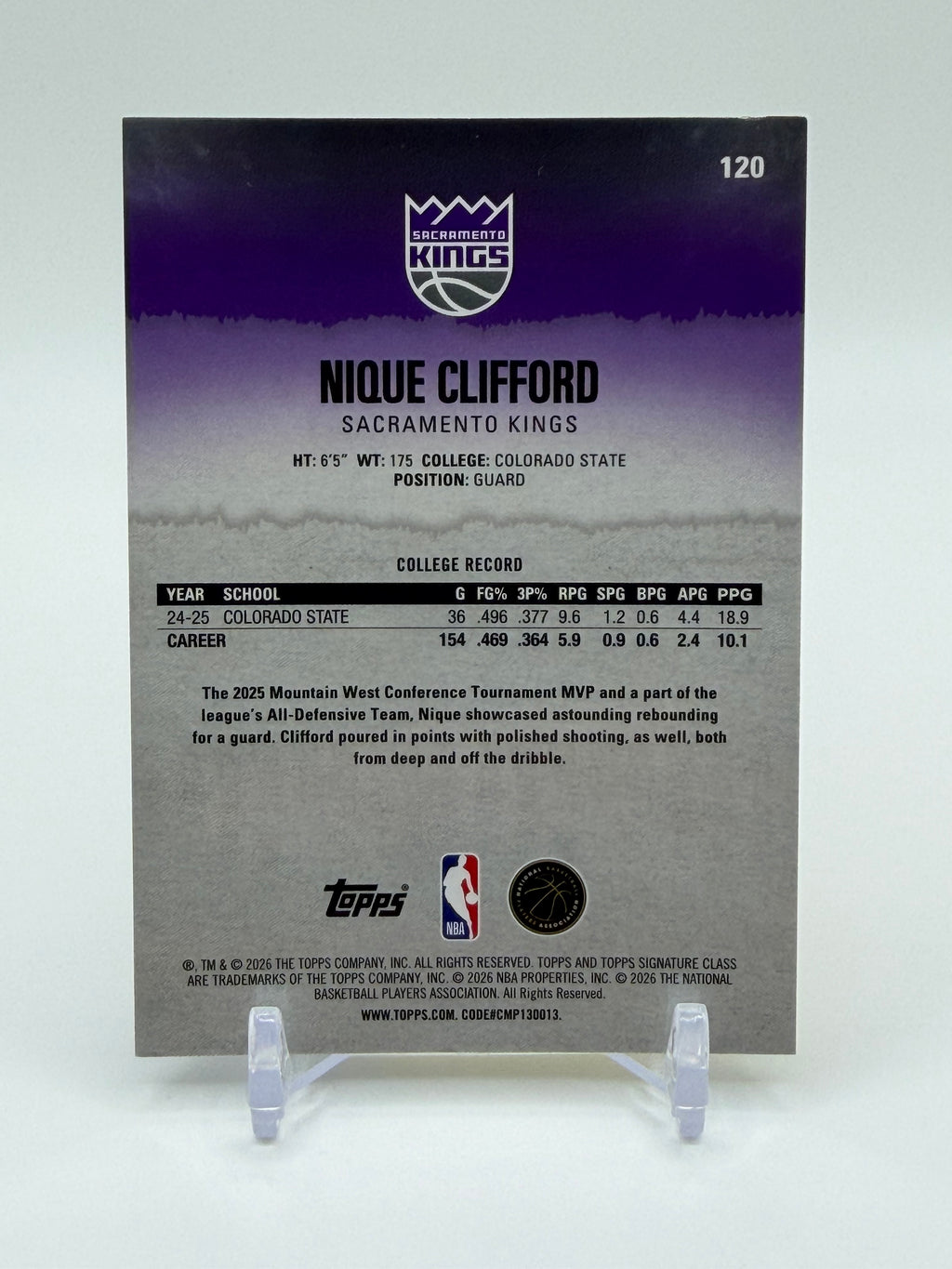 2025-26 Topps Signature Class Nique Clifford Rookie RC #120 Gold Chrome Refractor /10